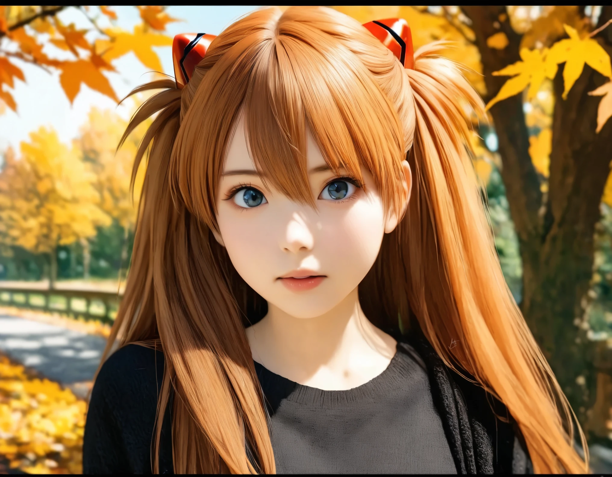 (best quality, 8k, high resolution:1.2), 1girl, souryuu_asuka_langley, autumn, upper body