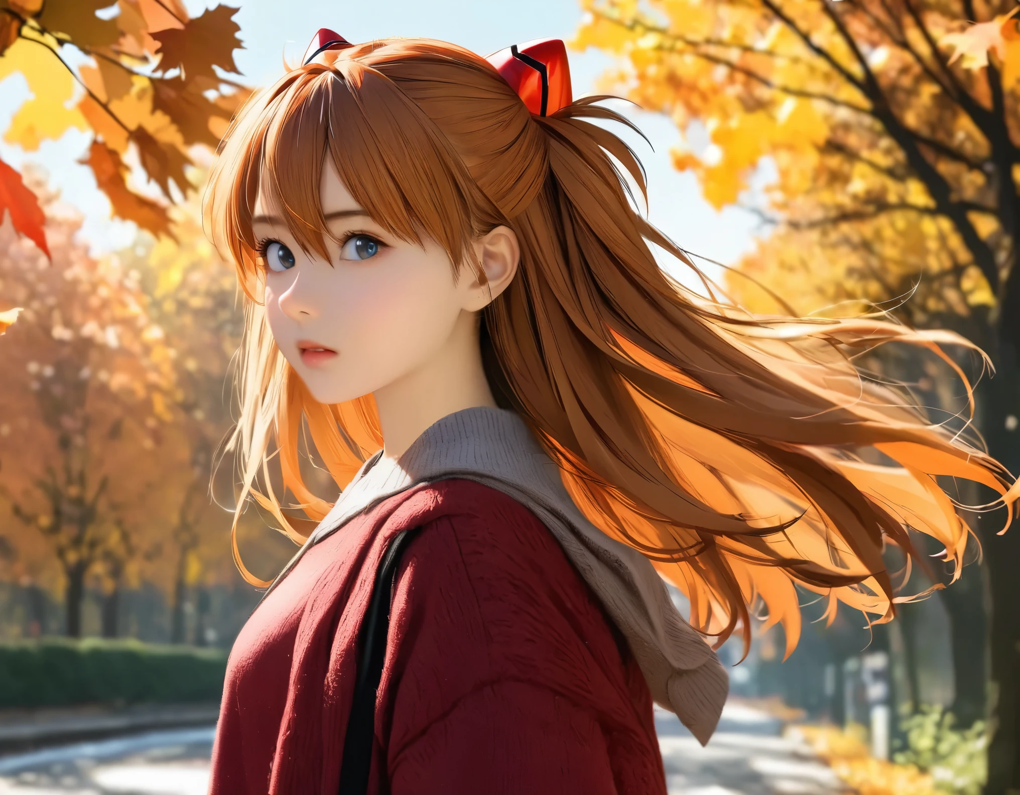 (best quality, 8k, high resolution:1.2), 1girl, souryuu_asuka_langley, autumn, upper body