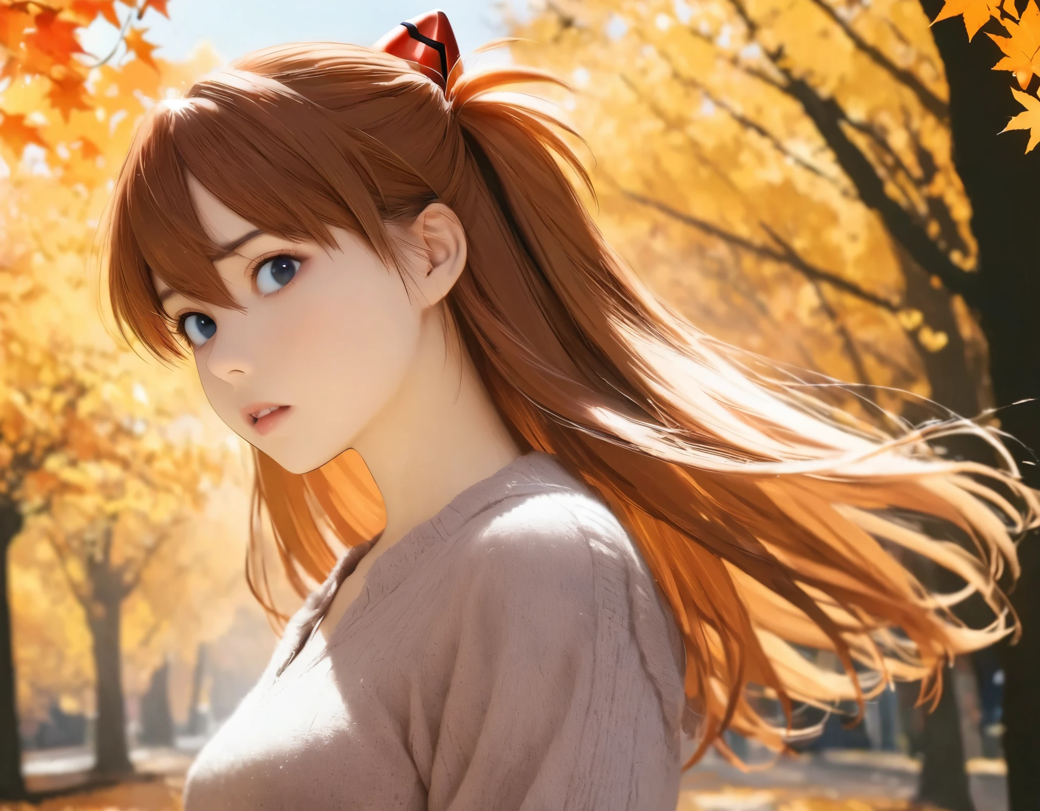 (best quality, 8k, high resolution:1.2), 1girl, souryuu_asuka_langley, autumn, upper body