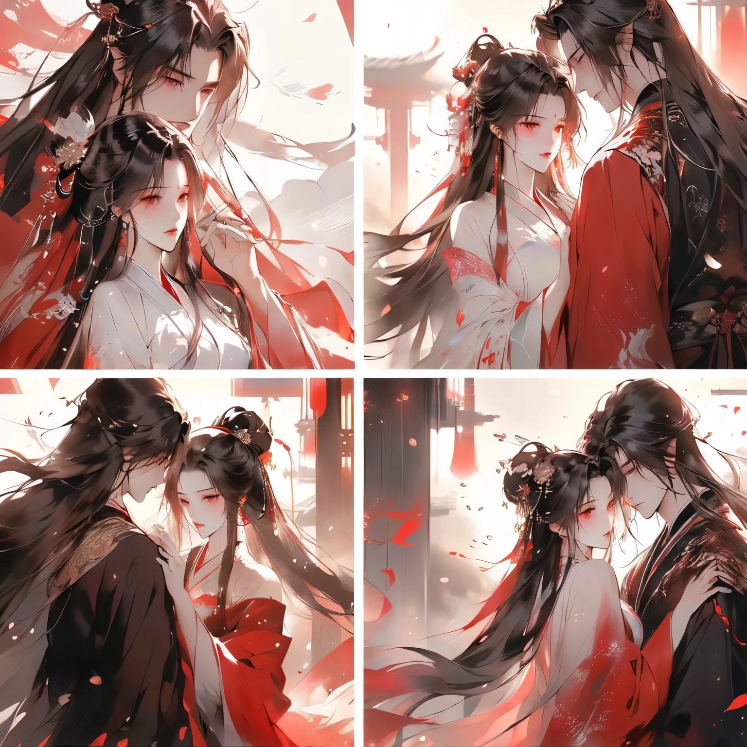The image of a couple in kimono kimono kimono, author:The J, flowing hair and robe , Trend on CGStation , Love concept art, artwork in the style of Gu Weiss, By Ye Xin, Gu Weiss, wlop 和 sakimichan, Emotional Concept Art, xianxia fantasy, author:Chen Lin, Trending in CGSTATION