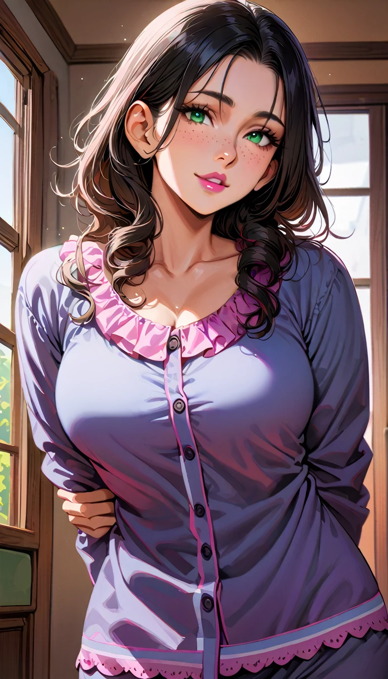 Masterpiece,Highest quality,8k,Ultra-high resolution,appropriate margins,lighting,BREAK,1 person,Very beautiful adult woman,Slim body,Very large breasts,Deep cleavage,BREAK,Black Hair,hairpin,mascara,Red eyeliner,Light pink lip,Thick upper eyelashes,Thin eyebrows,BREAK,Light purple eyes,BREAK,Embarrassed,Shy smile,BREAK,short hair,Wearing hair in one ear,BREAK,Red sweater,Denim shorts,BREAK,Eyes meet,Soaking wet