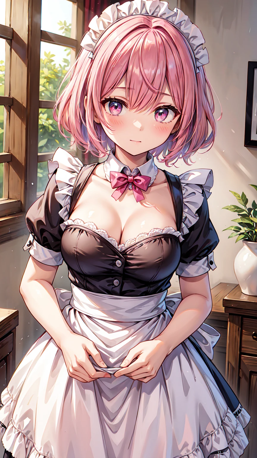 (Maid showing off pink hair)