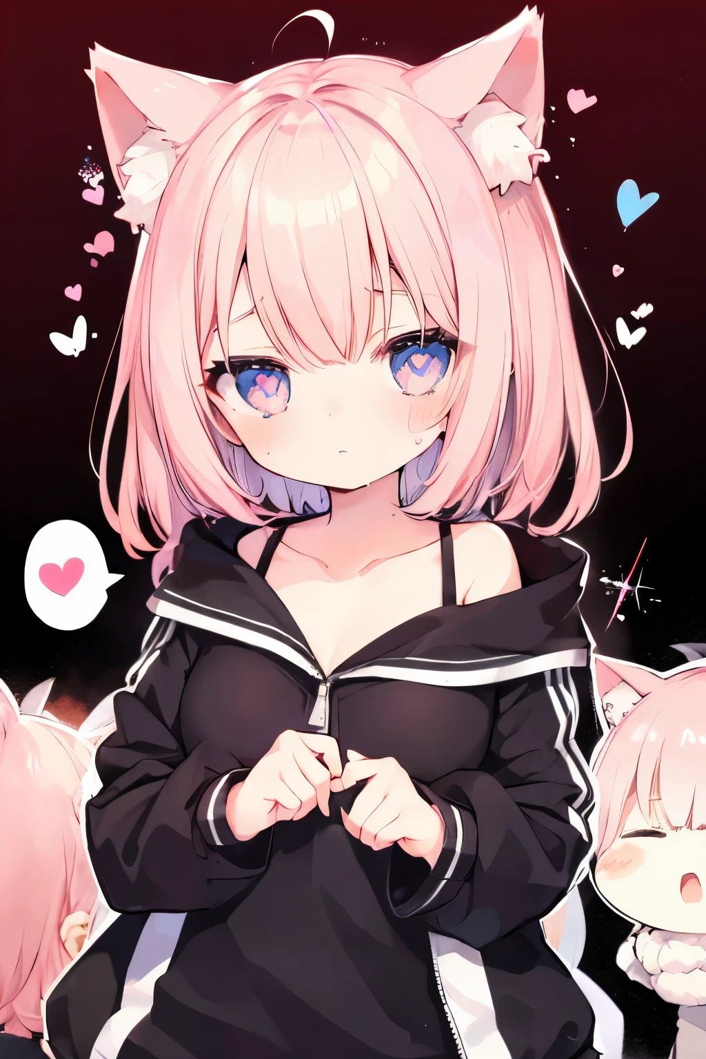 NSFW,short, Light pink hair、cardigan、Pink Skirt、Putting on a collar、Elementary school girl、Very beautiful and Shining Eyes、Shining Eyes、1 person、Cat ear、(((((Small body)))))、heart❤、((Sweat、vapor))