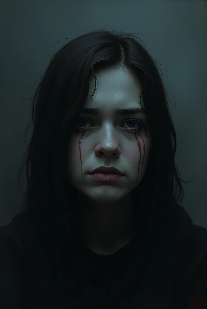 Lalisa manoban. Dark and technological background. Bleeding wound on left cheek