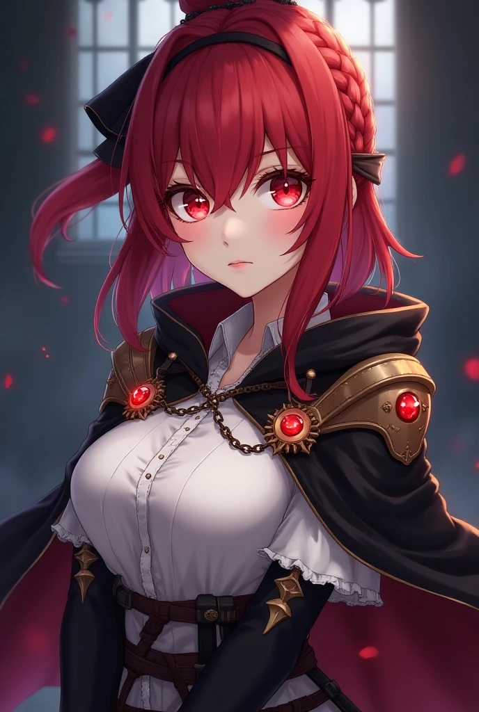 Elegant and charming female vampire,Ruby eyes,Gorgeous European medieval dress,There are countless jewels on the body,Taste it with a goblet filled with blood
