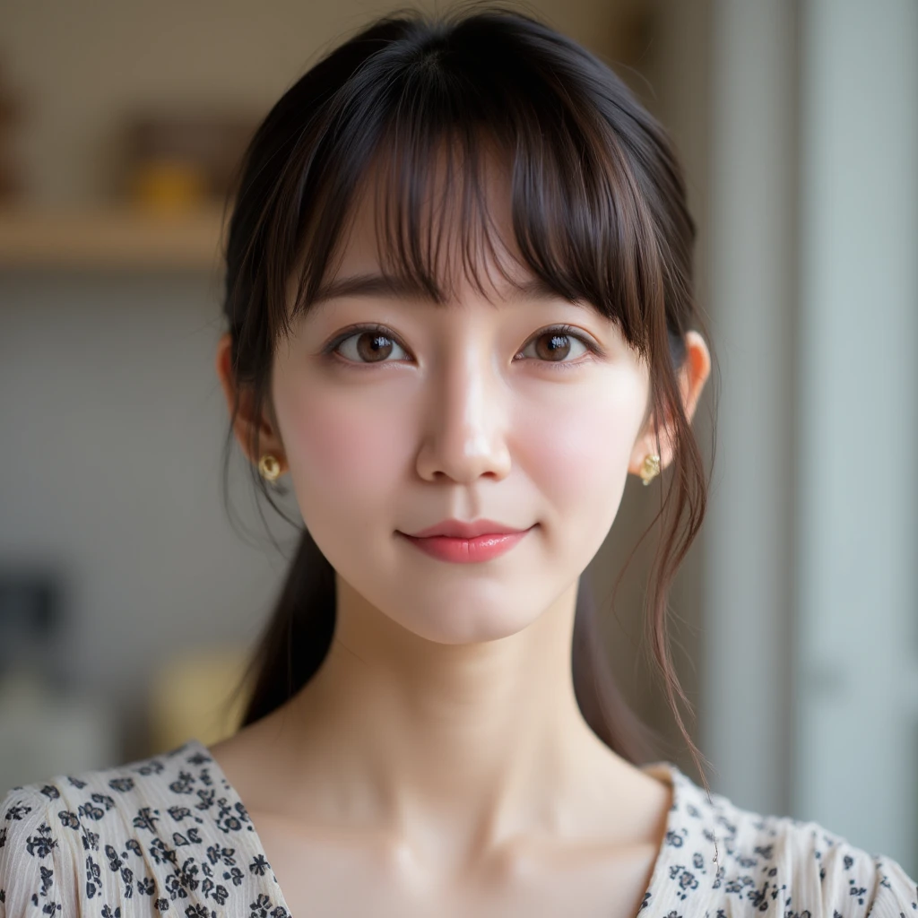 (8k, RAW photos, top quality, masterpiece: 1.2), ultra detailed, super resolution, (real photos: 1.37), portraits, high definition RAW color photos, professional photos, official art, highly detailed CG Unity 8k wallpapers, beautiful Japanese woman, {30|40} years old, highly detailed faces, Highly detailed eyes, highly detailed skin, Highly detailed nose, Highly detailed mouth, Perfect anatomy, Highly detailed background, Highly detailed clothing, One Girl, housewife, realistic body, white skin, radiant skin, slender body, very thin waist, handsome body, brown hair, {short|long} hair, (blunt bangs:1.2), cute face, slight smile, Realistic Face, outfits with a daring design, Earrings, Camera Gaze, Cowboy Shot, Standing Figure, Dynamic Lighting,