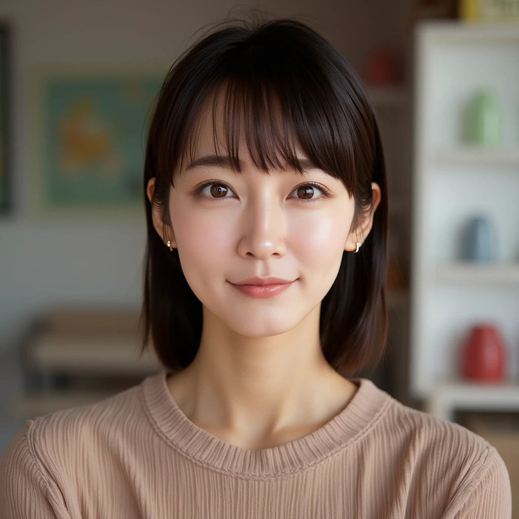 (8k, RAW photos, top quality, masterpiece: 1.2), ultra detailed, super resolution, (real photos: 1.37), portraits, high definition RAW color photos, professional photos, official art, highly detailed CG Unity 8k wallpapers, beautiful Japanese woman, {30|40} years old, highly detailed faces, Highly detailed eyes, highly detailed skin, Highly detailed nose, Highly detailed mouth, Perfect anatomy, Highly detailed background, Highly detailed clothing, One Girl, housewife, realistic body, white skin, radiant skin, slender body, very thin waist, handsome body, brown hair, {short|long} hair, (blunt bangs:1.2), cute face, slight smile, Realistic Face, outfits with a daring design, Earrings, Camera Gaze, Cowboy Shot, Standing Figure, Dynamic Lighting,