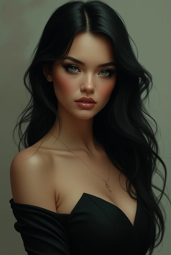 white girl black hair with red small breasts green eyes without clothes