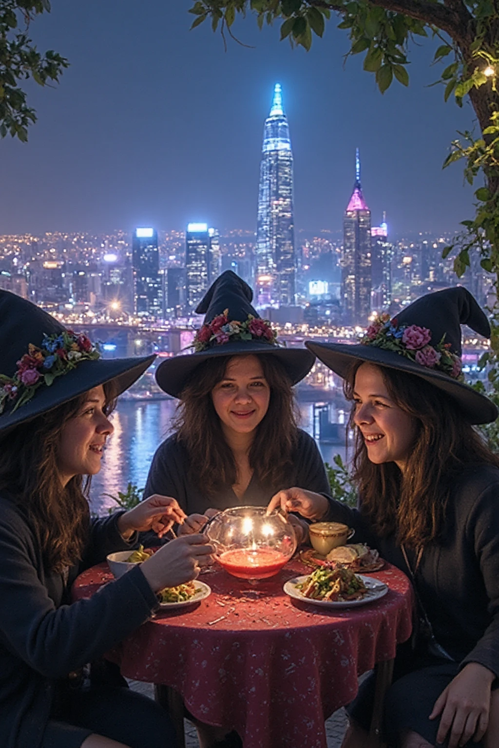 wizard tea, magic tea , magic, chibi, handsome witches, highly detailed realistic eyes, happy, vibrant, colourful, ultra detailed skin with pores, park, wind, horizon, sharp light and shadows, neon lights. sci-fi, cyberpunk, cityscape, panorama, ray tracing, DSLR, UHD, 8k, photorealistic, masterpiece, award-winning