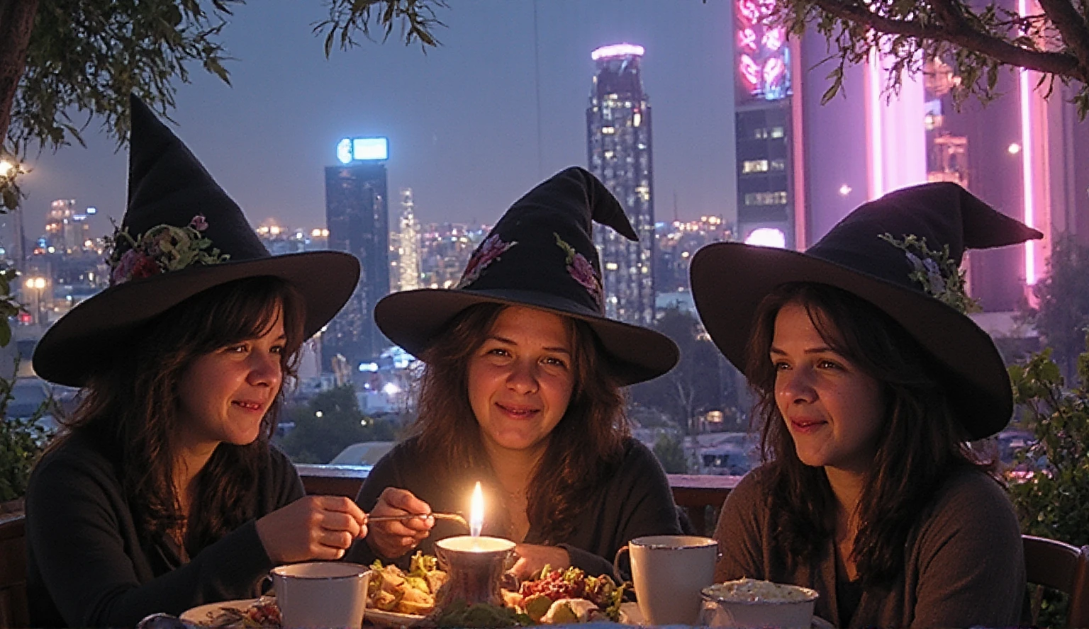 wizard tea, magic tea , magic, chibi, handsome witches, highly detailed realistic eyes, happy, vibrant, colourful, ultra detailed skin with pores, park, wind, horizon, sharp light and shadows, neon lights. sci-fi, cyberpunk, cityscape, panorama, ray tracing, DSLR, UHD, 8k, photorealistic, masterpiece, award-winning