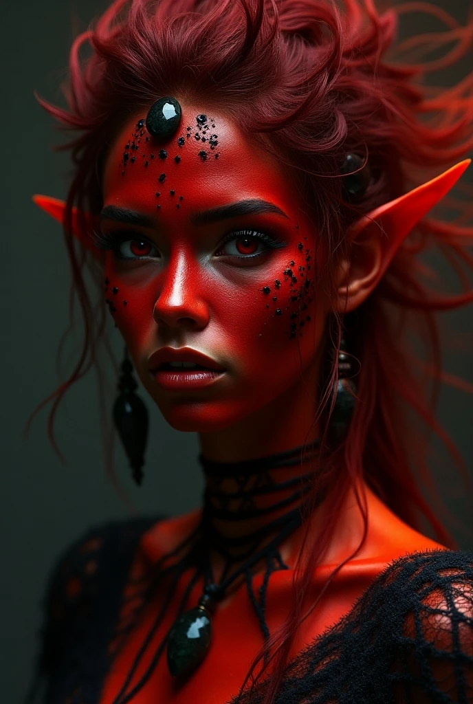 Long exposure photo of a tiefling_demon_woman, 20 years old, closeup, awardwinning, amazing details, best quality, ((red skin color)) . Blurred motion, streaks of light, surreal, dreamy, ghosting effect, highly detailed, undefined