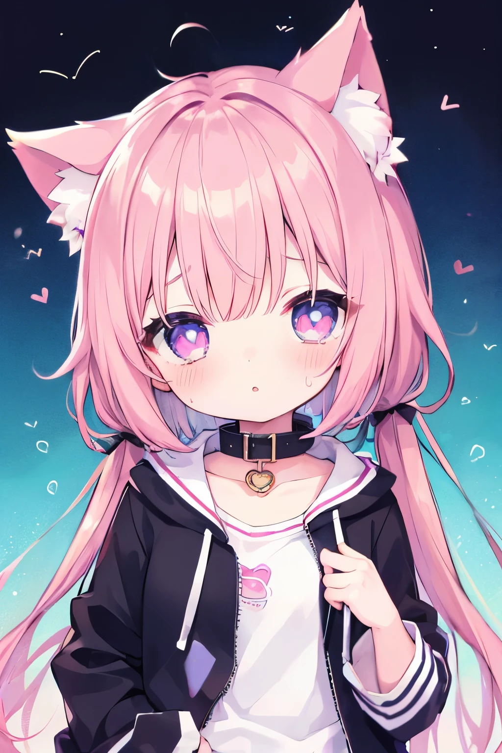 NSFW,Ahegao、Nipple piercing、short, Light pink hair、Putting on a collar、Elementary school girl、Very beautiful and Shining Eyes、Shining Eyes、1 person、Cat ear、(((((Small body)))))、heart❤、((Sweat、vapor)）