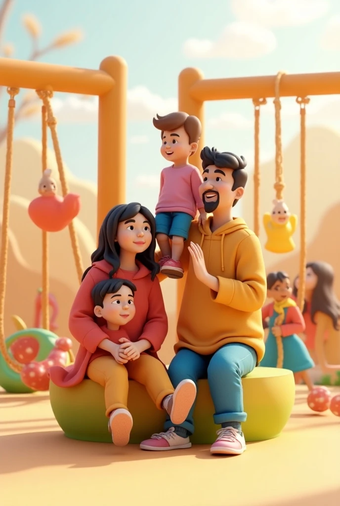 Estilo pixar: negro alto, Black-eyed holding your daughter's hand, Dark-eyed and in your other hand, 3D Poster,Disney, felizes.