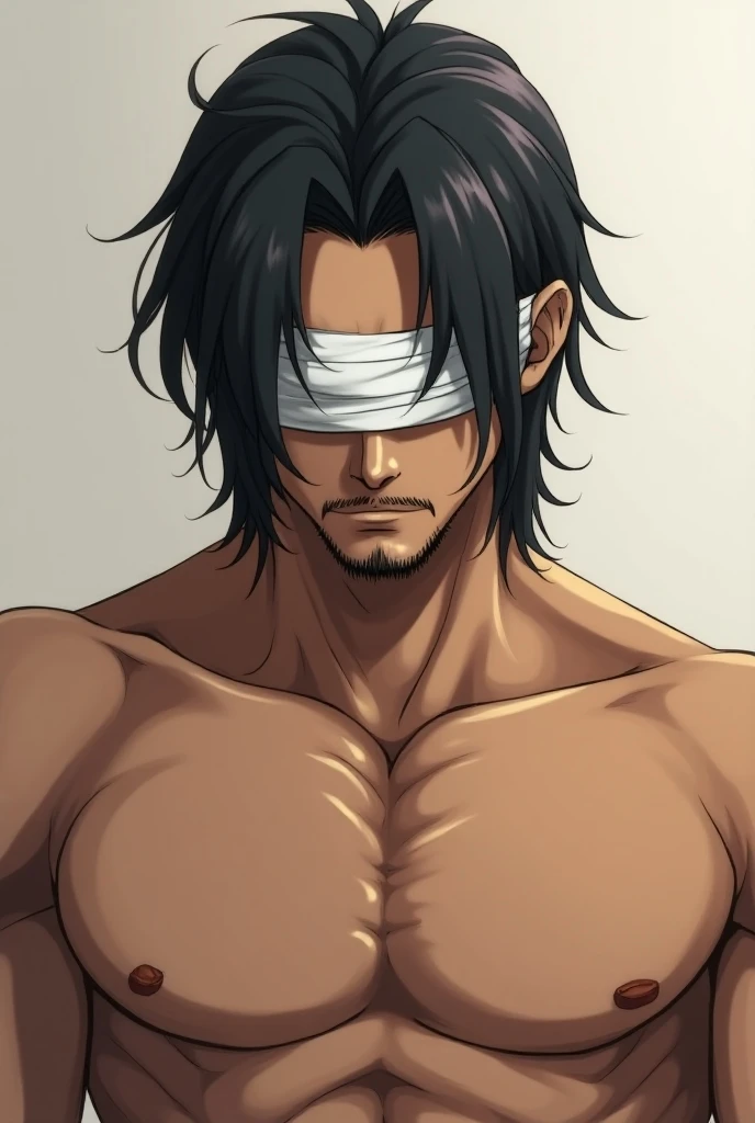 ((brown hair)), ((ninja)), ((dark skin)), ((serious expression)), ((shinobi clothing)), ((muscular build)), (((complementary colors))), ((mature male)), 1boy, beautifully drawn, high resolution illustration, best quality, High definition, ((detailed anime sketch)), Masterpiece, (solo), absurdres, portrait, ((upper body)), ((wild hair)), detailed background, fine detail, male focus, HDR, ((short hair))