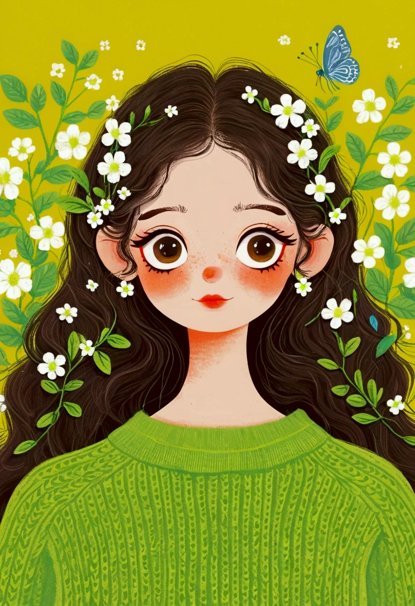 Cute illustrations，Portrait of a beautiful girl in a sweater, Big eyes，The Art of Mathematics ，Hot Trends, The Art of Mathematics, 采用数码 Illustration style, The Art of Mathematics. The Art of Mathematics illustration,  Cute illustrations, The breath of spring, Illustration Art,  Illustration style,  drawn in a fantastical style