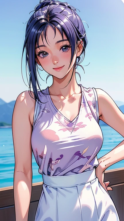 ((masterpiece, Highest quality, Highest quality, Official Art, beautifully、beautiful:1.2)),((masterpiece)),((Vibrant colors)),((Ayako Katagiri)),((幸せそうなsmile)),((smile)),((looks fun)),(((Plain sports bra))),(Seaside),(Big Breasts),(((Side bust))),(sunset),(Skin exposed),(Cool),(Track and field athlete)