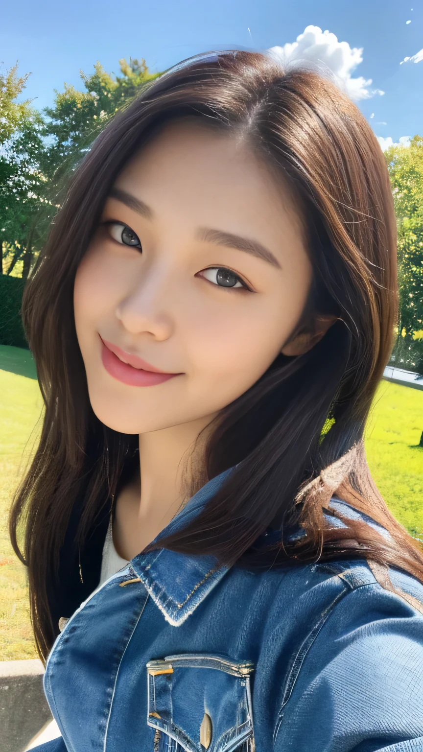 ((Full body angle:1.1)).((highest quality, 8K, masterpiece:1.3)), ((from below:1.1)).concentrated:1.2, Perfect body beauty:1.4, Hips:1.2, ((Delicate Hair)), (Colorful button-through crop shirt.mini skirt :1.1) , ((highest quality、8K、masterpiece:1.3))、1 Girl、A sloppy smile、Esbian all over、Slim face、Big 、Beautiful woman、(Dark Brown Hair)、Long Hair、1.1、Flickering Valley、Detailed eyes、double eyelid、Blurred Background、超Slim face、Smile、Looking down、stroll、