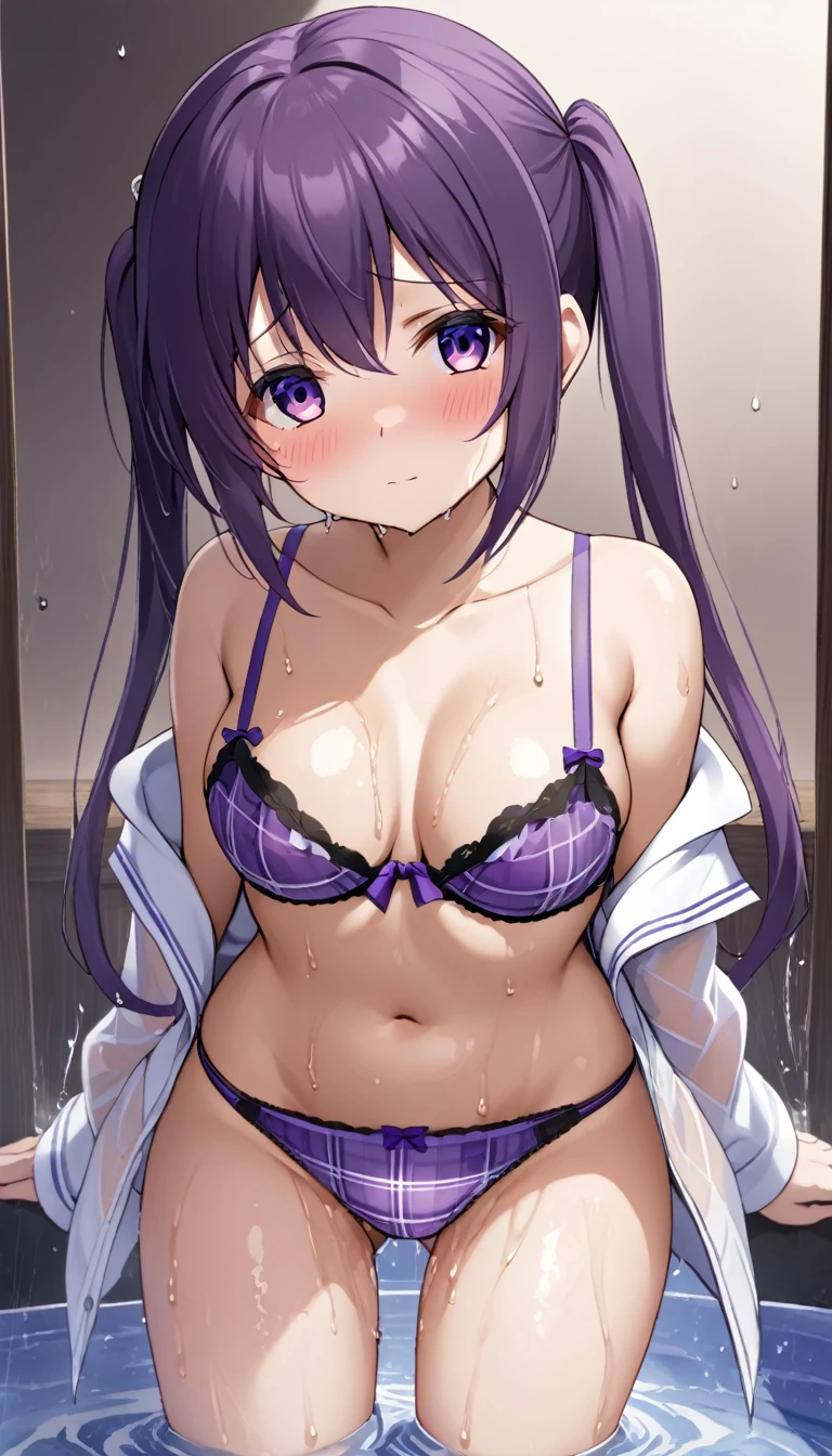 NSFW partial ban lifted is the order rabbit ？What is appearing in Tenshi 々 Zariyo, one girl, purple twin tails, purple eyes, purple plaid panties, purple plaid bra, wet, underwear see-through, shy face