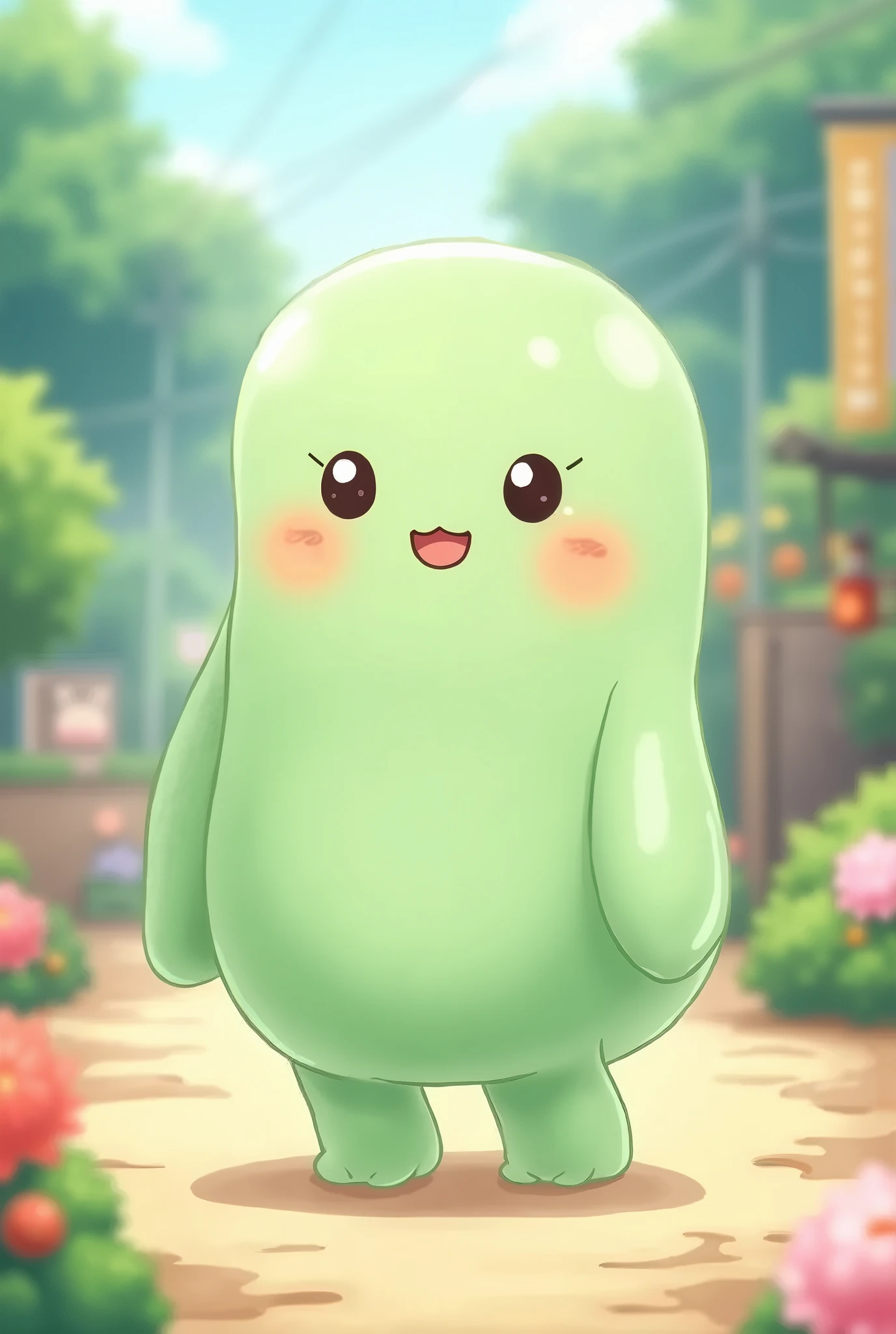  Japanese TV animation, slime in the form of a girl,Puniru is a cute slime ,Standing posture,smile,