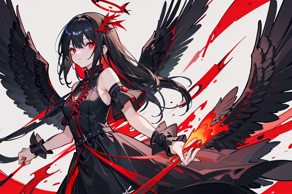 beautiful, masterpiece, Highest quality, Highly detailed face, Perfect lighting,One girl, alone, matoi ryuuko, Seraph of the Black, Black Skirt, Redhead, senketsu, Torn clothes, Underbust