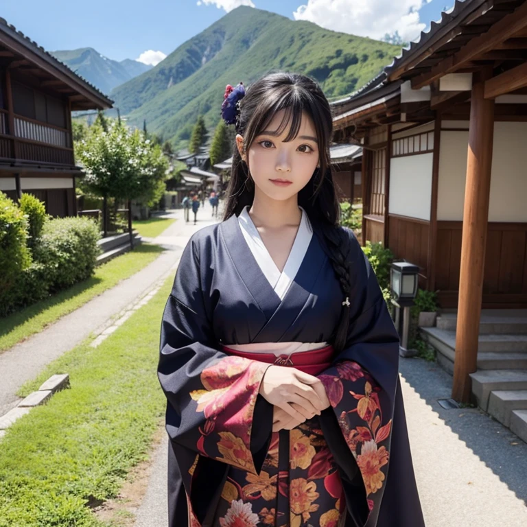 Japanese Yokai、Horror、Tsuchi Korobi 、 round and full of hair all over her body 、 has a right hand and is trying to grab people、 The background is a mountain pass road 、