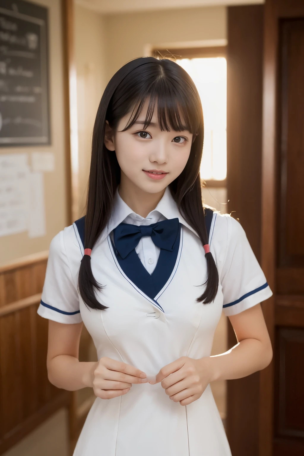 ((Big Breasts))、the above、8k, Best Quality, (Skin dents), morning, (bright),  Blurred Background , indoor, (street:0.6), (), Beautiful Bangs, Nice,, (dress, High School Uniforms:1.3), Soft Lighting ,(((I&#39; not wearing a skirt ))), charm, classroom,School, mechanical,chair ,White Light, ( mouth:1.2,  beautiful eyes、ロケット型のBig Breasts, fine grain, Detailed Iris, Beautiful Lips, Beautiful Nose, Beautiful Face)、Relaxed pose with relaxed shoulders、Small cotton thong panties、Sex from behind, looking back, vaginal foreign object insertion、Skirt Lift