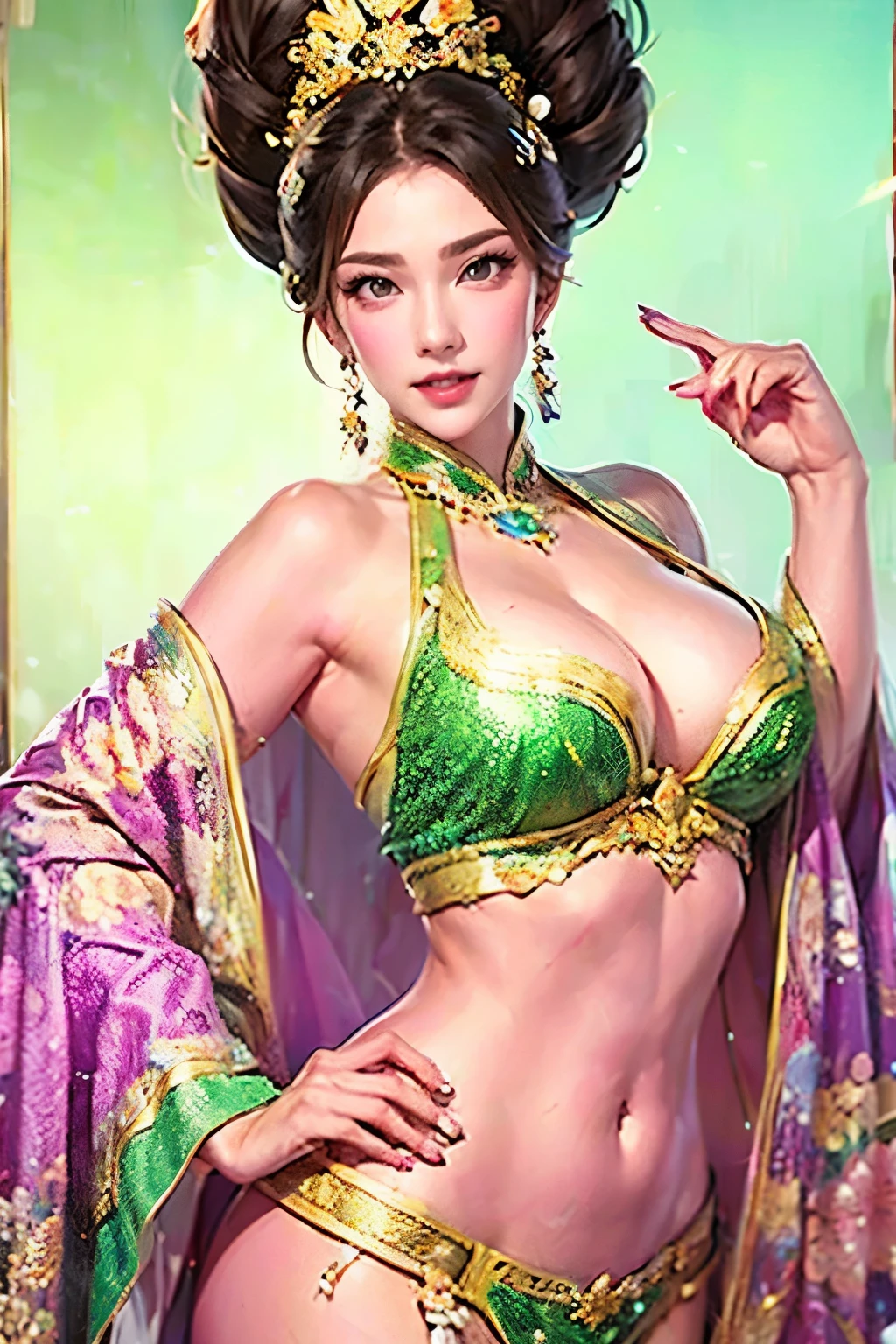  beautiful woman, Three Kingdoms costume ,  dynamic pose, A seductive expression, sexy body, neutral color costume , High definition