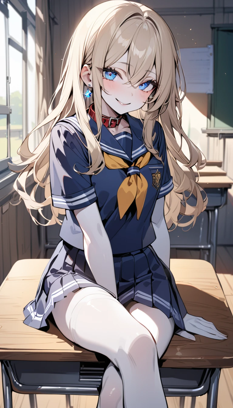 smile, :3, Highest quality、Blue Uniform、Primary school students、skirt open、Long wide skirt、cute、No pants、blush、Sex、Watery eye、Sex、Creampie、spring、Drooling pulls a thread、Semen overflow、Cum String、A lot of semen、Penis insertion、Wet、Anime H、Anime Images, Sexual intercourse cross section
