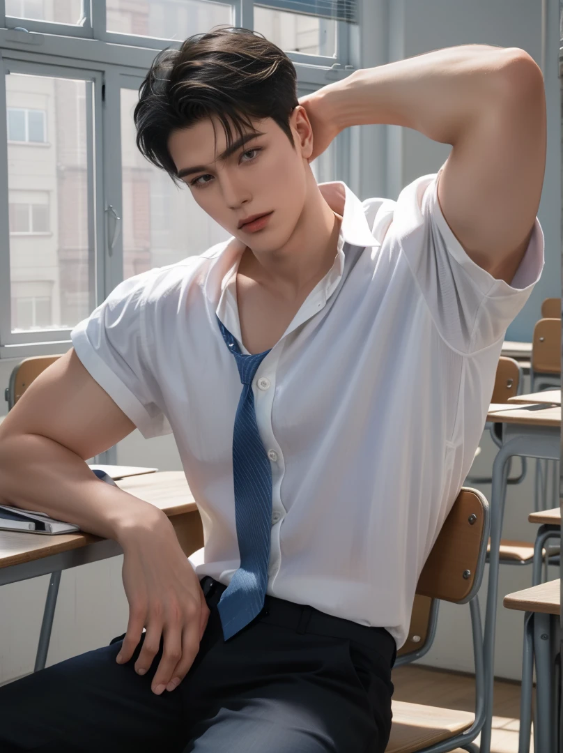 Handsome Korean men with six pack in class nude