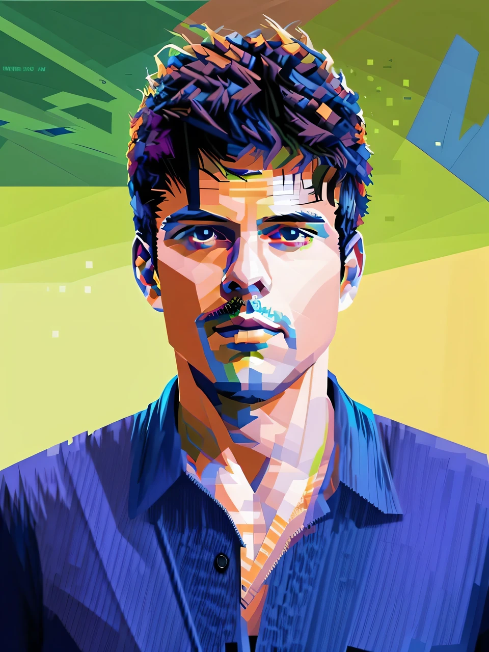 arafed man with a blue shirt and a blue shirt, greg rutowski, raphael personnaz, christian orrillo, ricardo milos, pablo perdomo, stephen bauman, george doutsiopoulos, miles johnstone, nick drnaso, daniel mirante, dylan kowalsk, david marquez, headshot profile picture, inspired by John Luke, andrew gonzalezHD, (Best Detail), (Best Quality), WPAP style, color coordination,