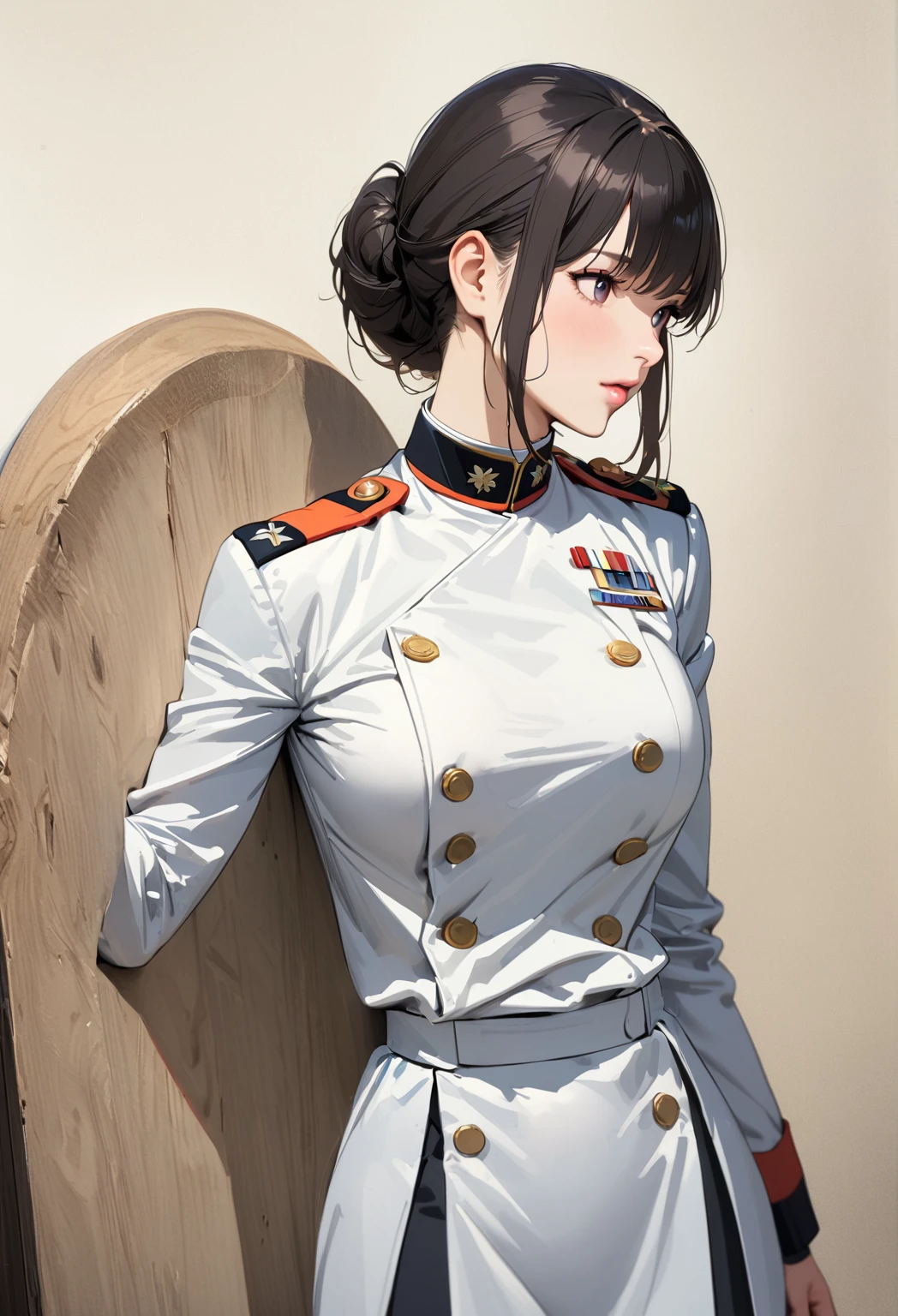  young beautiful woman,(Best Quality,Very detailed depiction, Incredible High Resolution , Anatomically Accurate Depiction ,High quality anime drawings),(Female admiral),(Blue and white military uniform,Admiral&#39;s Uniform, wearing sunglasses on her head),(Purple Eyes,Eyes half closed:1.2,Cute charm , Pottery Skin ,),(Full body image:1.3),Purple light,