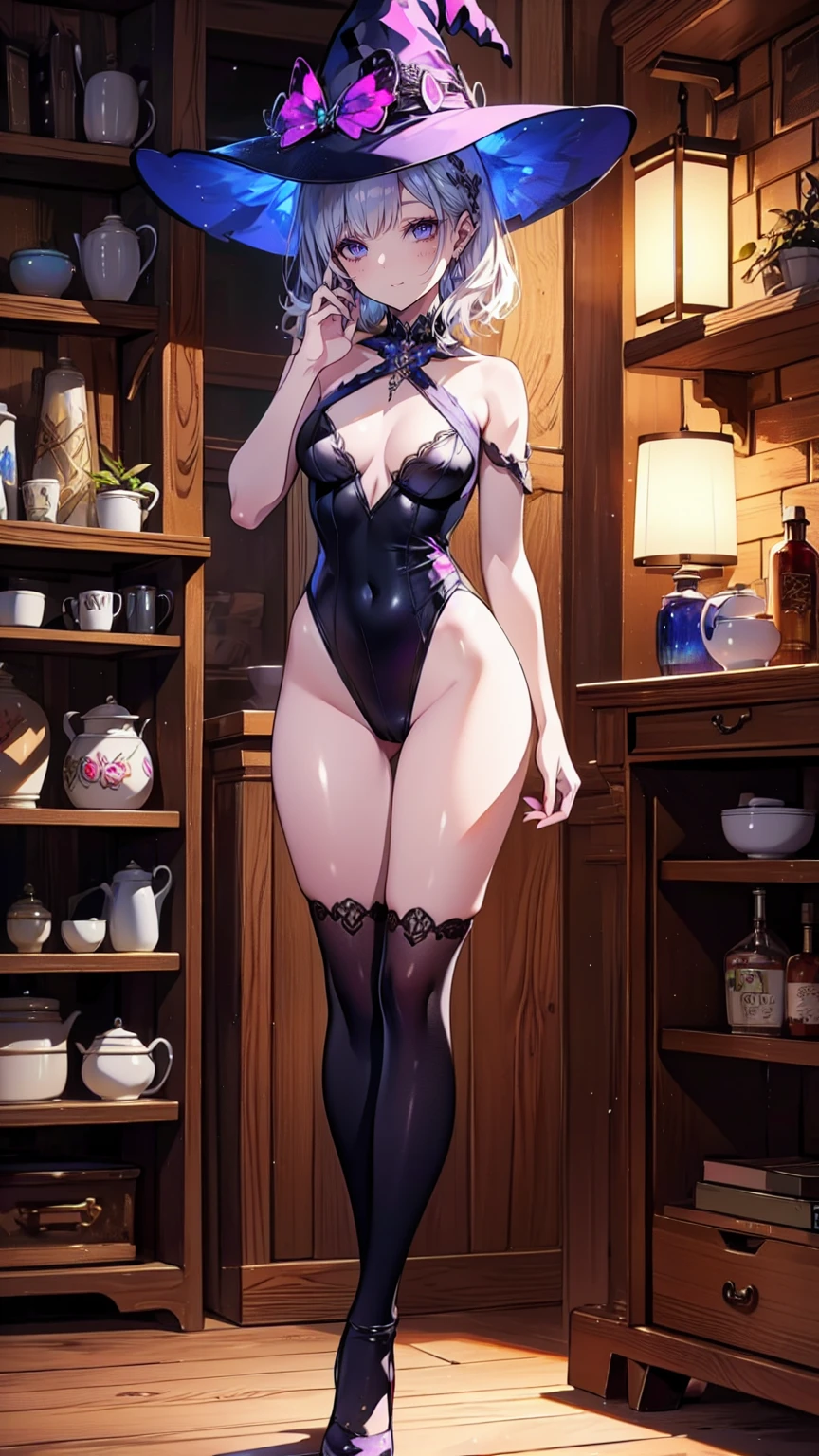 One braid completely covers one eye, hair hanging down to the forehead, (Best Quality, Masterpiece),sexy mommy, Front cover of a women's cooking magazine, erotic, 18+, nsfw, 1girl, 30 years old, Contempt, pride, hourglass figure, high heels, sexy Maid costume, beautiful food, text, diagrams, advertisements, magazine title, long white hair,blue detailed sparkling eyes,