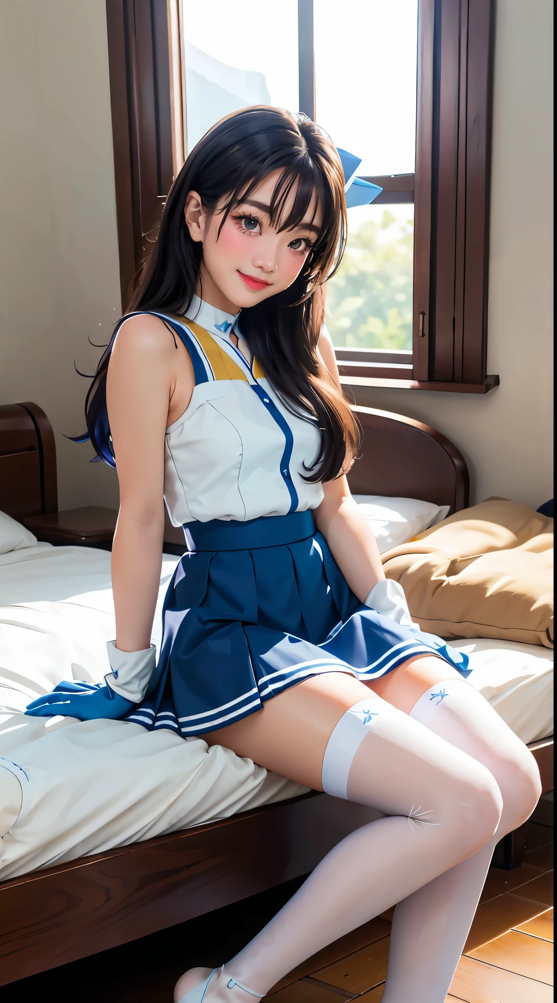 one cute girl in uniform, (masterpiece, best quality:1.2), ultra high res, (photorealistic:1.4), detailed skin, cinematic lighting, friendly, intelligent, conversation engaging, happy, kind, energetic, cheerful, creative, with sparkling eyes and a contagious smile