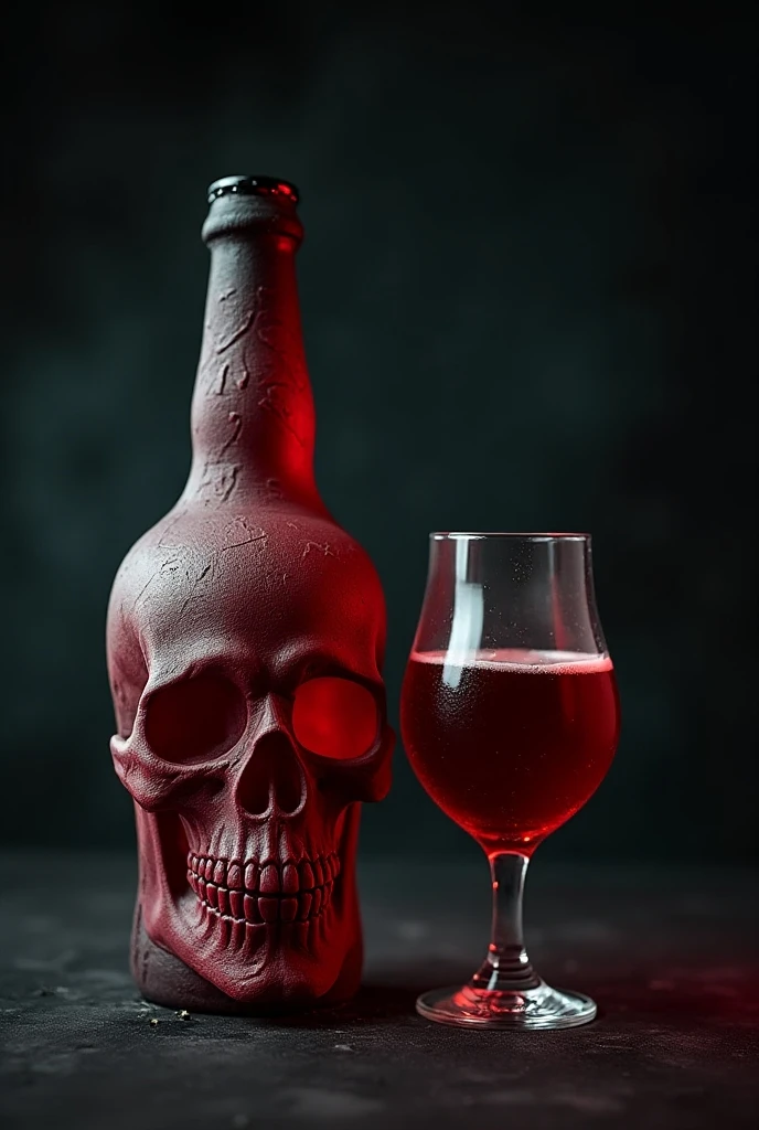Realistic image of warning of alcoholic drinks in "black label" glasses and bottles with the appearance of a human skull with a written warning "ALKOHOL MERUSAK KESEHATAN ANDA " very clear photo and fine detail
