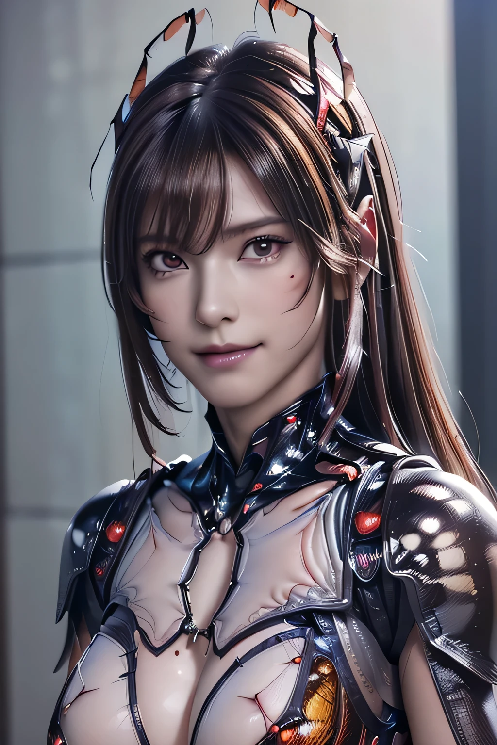 (high resolution,masterpiece,best quality,extremely detailed CG, anime, official art:1.4), realistic, photo, amazing fine details, all intricate, gloss and shiny,awesome many layers, 8k wall paper, 3d, sketch, kawaii, illustration,( solo:1.4), perfect female proportion,villainess, (fusion of dark brown cockroach and lady:1.4), (brown cockroach form lady:1.2), (brown cockroach lady:1.2), (fusion:1.2), (solo:1.4), (evil smile:1.2), muscular, abs, (cockroach brown exoskeleton bio insect suit:1.4), (cockroach brown exoskeleton bio insect armor:1.2), (brown transparency cockroach wing:1.4), (brown cockroach antennae:1.3),
