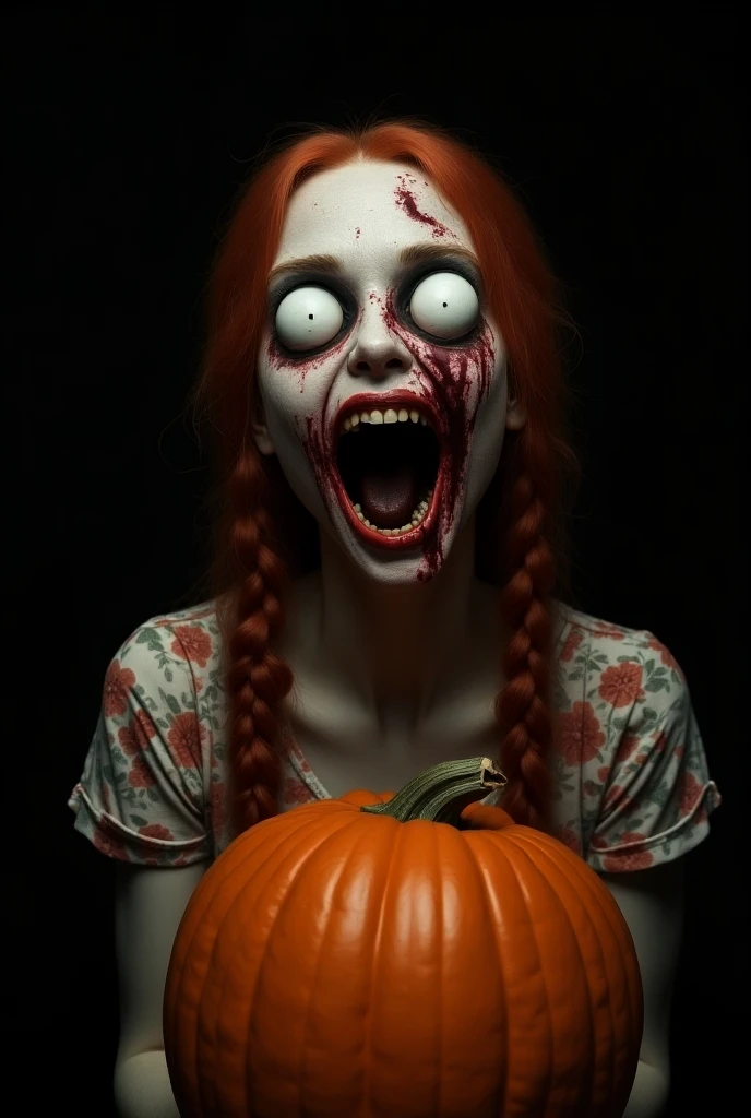 (masterpiece, best quality:1.2), ((RAW photo, Best quality)), (Realistic, photo-realistic:1.2) a hot zombie girl, ((hot corpsy body)),  hottinig, ((Exposed brain)), night. ((Horror, creepy)), (((White eyes))), angry. ((Pale or greenish skin)), wounds, empty eyes, torn clothes, slow movements, guttural noises, aggressive and cannibalistic behavior. Cinematic lighting.