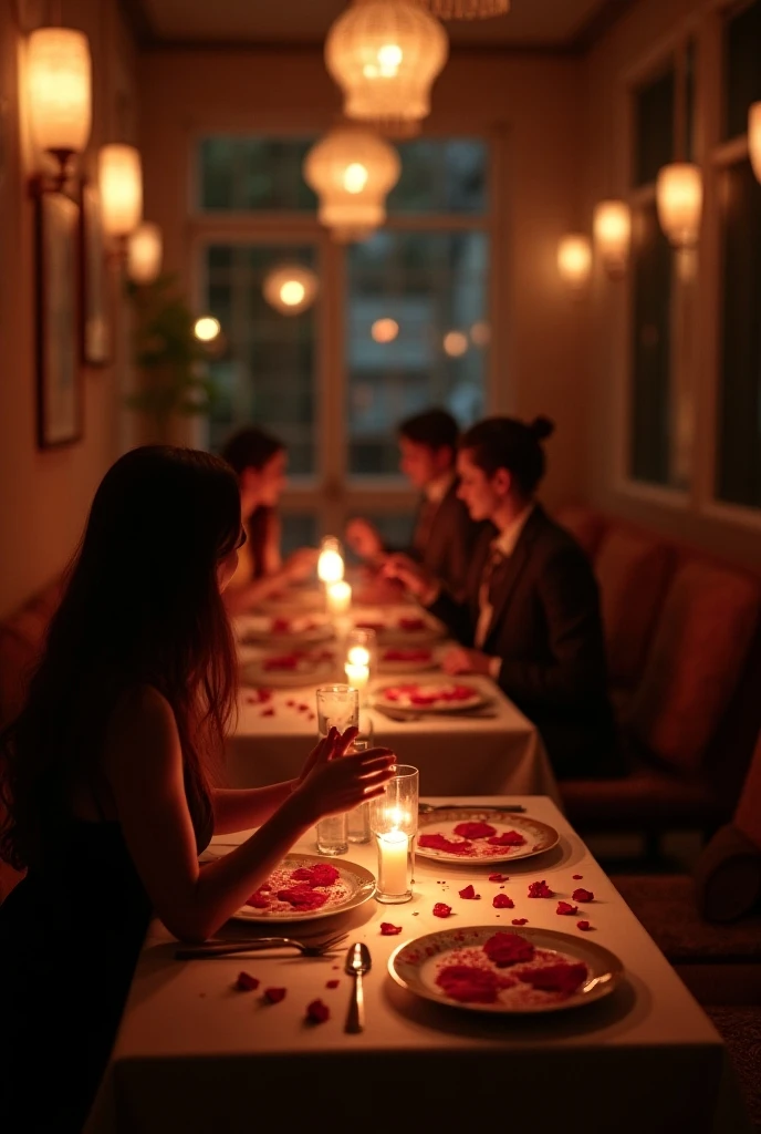 In a very sparkling and dazzling room、A lot of people、Very lively、Enjoying a dinner party
