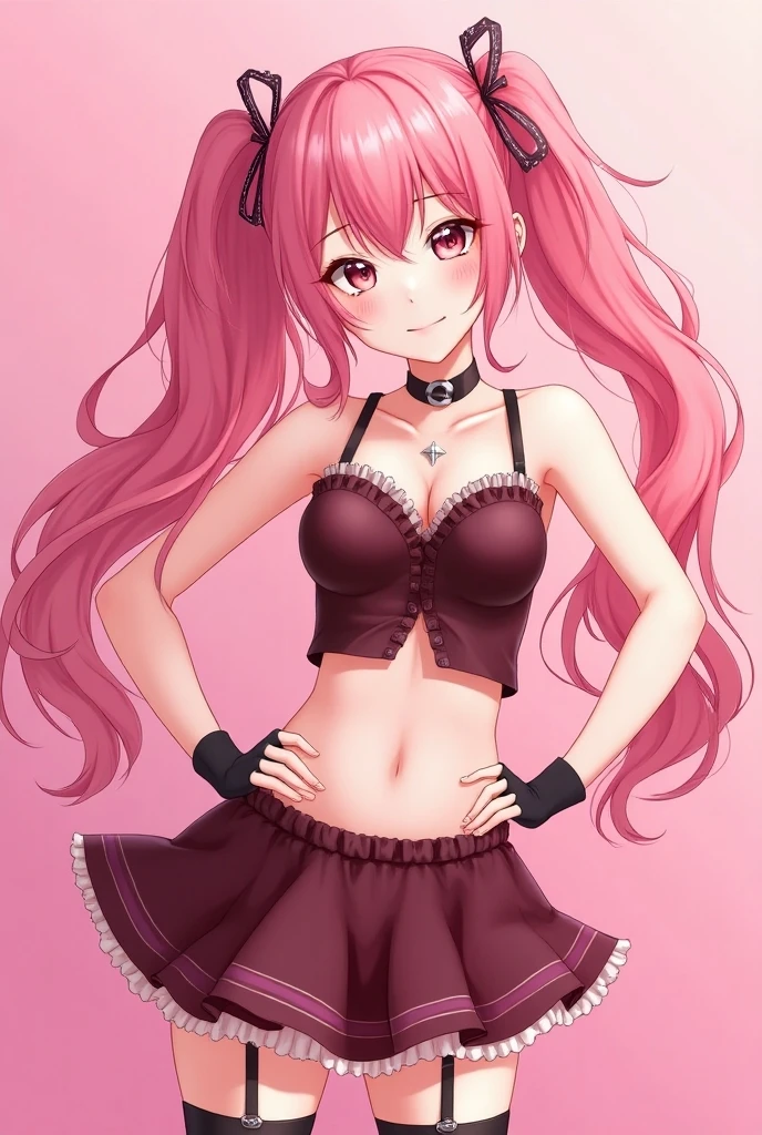 NSFW,masterpiece,Highest quality,High resolution,Very detailed,Nana Asta Deviluke\(To Love-Ru\),Pink Hair,Purple Eyes,long hair,Twin tails,tail,Small breasts,Crop top,Shorts,Knee-high socks,Red Light District