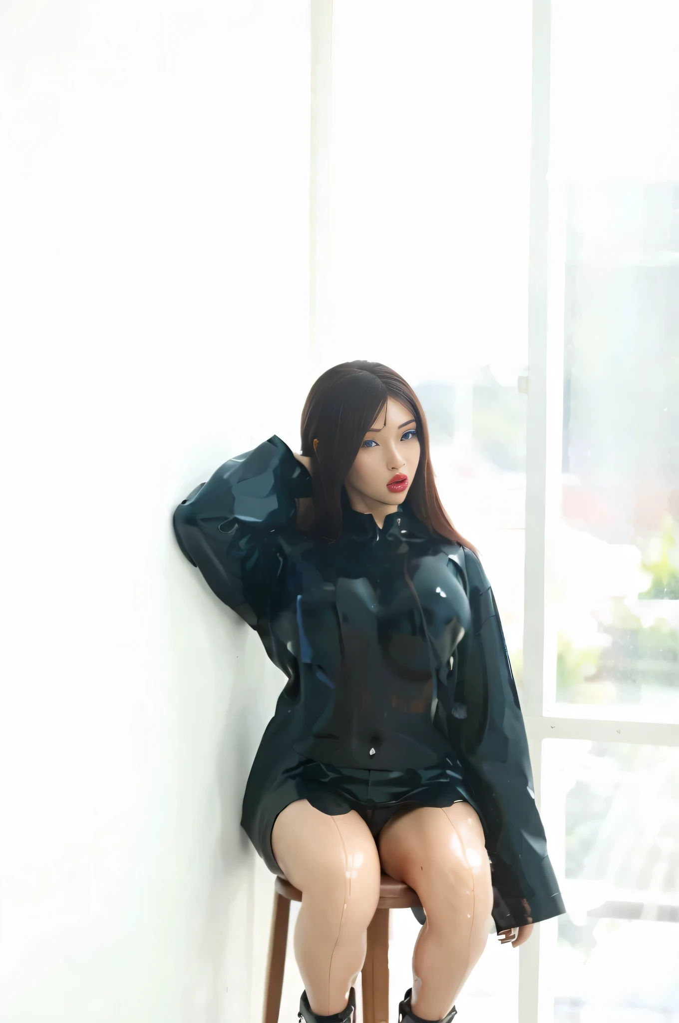 ((Best quality, ultra quality, ultra detailed, 8K, Masterpiece:1.3, 1 girl)), wet body, Ultra quality, ultra detailed, masterpiece, 4K quality, Latex skin, lovedoll, sexdoll, shinny latex sexdoll skin, sexdoll eyes, transparent latex clothes, nsfw, sexdoll lips, sexdoll vagina