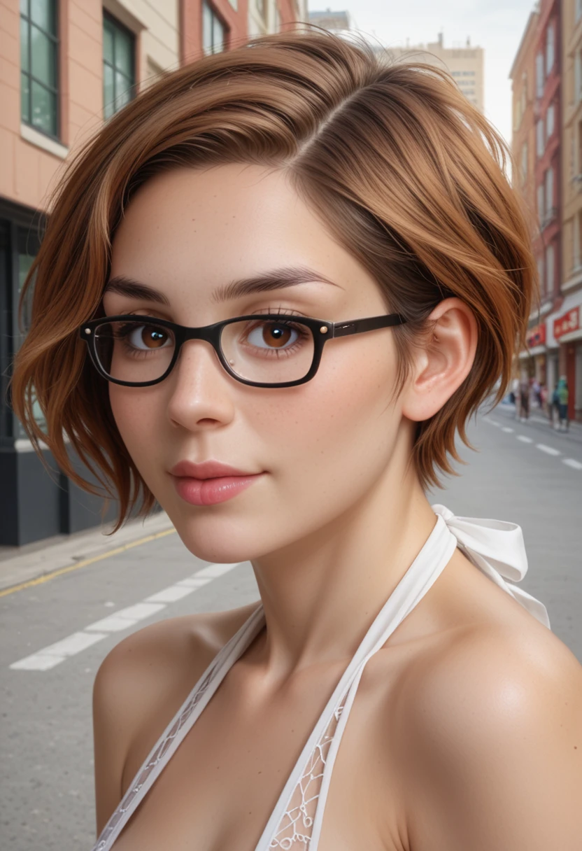 02:07:51 
(GeGe:1.9), (woman), (short dishevelled brown cut pixie hair), (brown eyes), (freckles:0.7), cartoon style:1.2), 39yo like a teenage tomboy woman in glasses, (sensual lips), close mouth, Cartoon image of a woman , sensual clothes , super cute girl, cartoon style illustration, cartoon art style, cartoon art style, digital illustration style, highly detailed character design, cute detailed digital art, City fan art, beautiful digital illustration, high-quality portrait, comic book art, natural soft realistic extremelly tiny junior breasts, sheer white halter top, no bra, sideboob, ful body, barebottom, no panties, haired pubic, thin hips, long beautiful legs, sneackers, semi-realistic