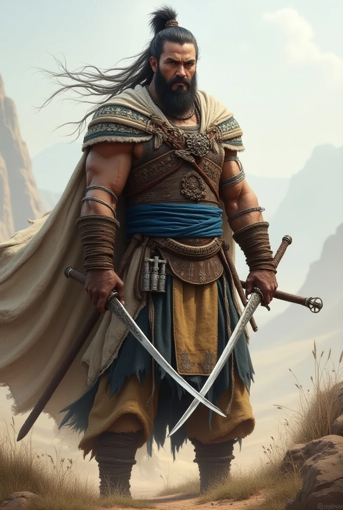 Picture the Logoro, a formidable orc with a towering and muscular physique. His grey-green skin bears battle scars, and jet-black hair adorned with tribal ornaments cascades from beneath an imposing Bull Mask. The mask, with upward-curving horns and a fierce expression, conceals his face, revealing only a gaze of unwavering determination.
Cloaked in battle-worn heavy armor, adorned with tribal symbols, the Logoro wields a Magical Great War Axe with a gleaming dark blade. His dynamic stance radiates power, while a tattered cloak billows, capturing a sense of relentless movement. This concise image encapsulates the Logoro's imposing physicality, tribal aesthetic, and the fierce determination etched across his masked countenance.