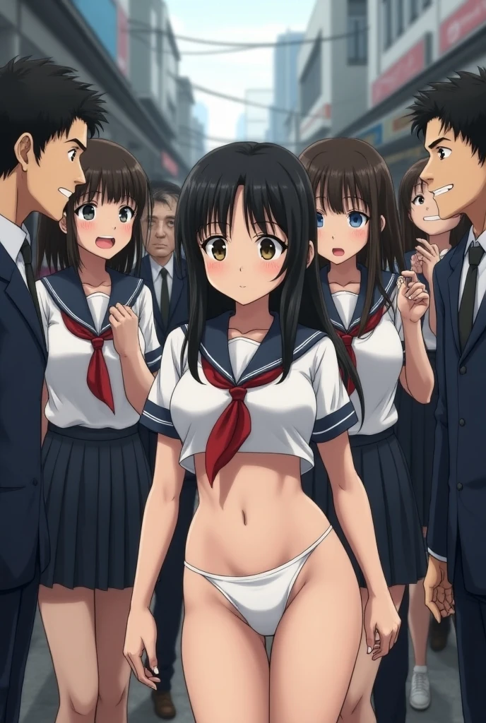 (masterpiece:1.2),(Highest quality:1.2) , Perfect Eyes, Perfect Face, Perfect lighting, One girl, ((Nipples)), Embarrassing,, Slipping,Long Hair, (Cheerleader),(Blue black hair),anime,blush, ((Surprised expression)), (Public scrutiny), , ,(Open your mouth), Big Mouth, nsfw, Crowd,The guys behind, Men, (cmnf), (Excited Men), ((crowd)),,Breast shaking,((wardrobe malfunction)),Rampaging Milk, , ,(covering chest by hand), , small breasts, skirt, Panty shot, Underboob,((from side))