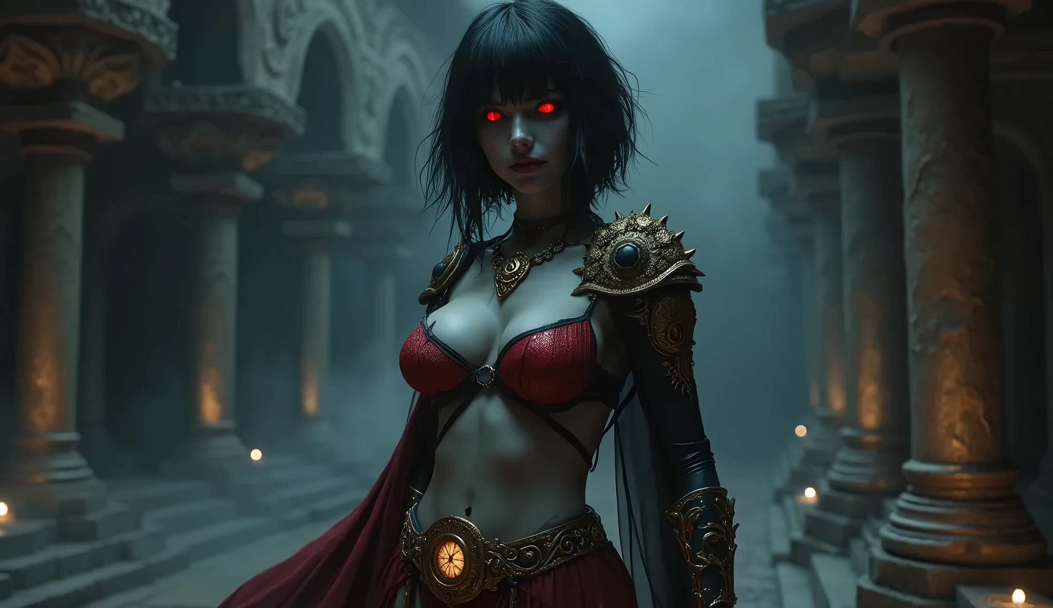Girl from Colombia , covered in blood, a handsome female, some tentacles are touching her, Lovecraft's Subtle Vibes, lolth, Tentacles, Peter Morbacher style, dark fantasy style art, DeviantArt ArtStation CGSCOSIETY, Fantasy art, bokeh, Octane rendering, ray traced, overdetalization. terror, terrific, Creepy, Scarimok a sense of sophistication and tranquility.
