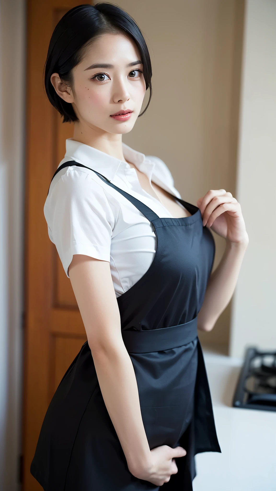 (Sillamäe:1.5), A slender, masterpiece, top-quality, Raw foto, Photorealsitic, faces, Incredibly absurd, beautiful a girl, cute little,Short messy hair, depth of fields, hight resolution, ultra-detailliert, finely detail, ighly detailed, extremely detailed eye and face, Sharp pupils, Realistic pupils, foco nítido, Cinematic lighting,20 years girl、((Very sexy and small area Akihabara maid clothes、skirt by the、Maid headdress))、Lift the hem of the skirt with both hands to show white panties、Braids、appearance、From an angle、Standing or squatting、Large breasts