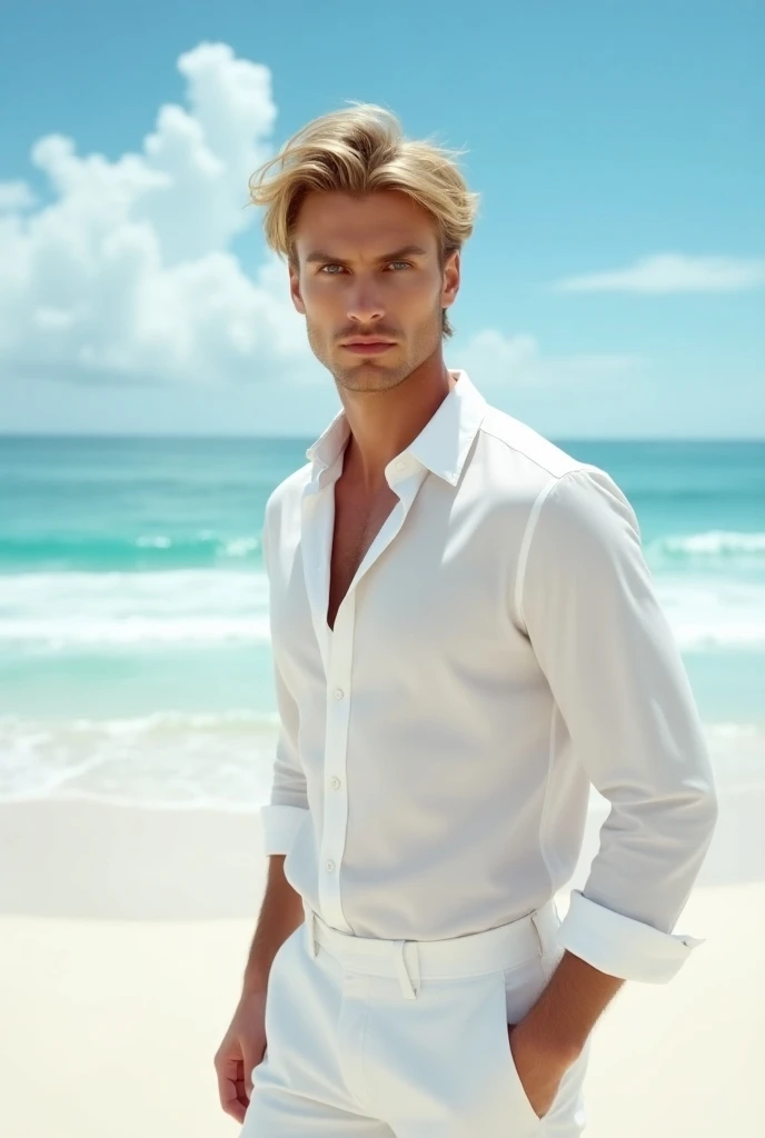 Beach, noon, 1man, fashion photoshoot, photographed by Peter Lindbergh, ultra high definition, realistic, perfect hands, dynamic angle, dynamic pose, High-quality DSLR snapshots, High-definition film grain photo taken at f/16, ISO 100, With 200mm lens, Global Illumination, Fibonacci