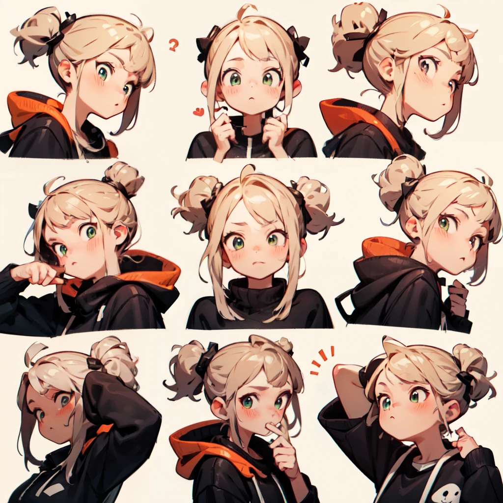 cute girl, emoji pack, 9 emoticons, emoji sheet, multiple poses and expressions, anthropomorphic style, Disney style, black strokes, different emotions,multiple poss and expressions, 8k --niji 5