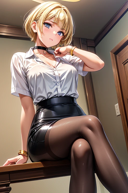 ((最高品質)), ((傑作)), (詳しい), 完璧な顔,1woman、(((from front,front face))),foot focus,Voluptuous,glamorous,thicc,Leggy,Tall,Statuesque,((house wife)),wife, 30 years old glasses,(((squatting,spread legs,arms behind back,))),(moody face),anguish,bashful,( embarrassed),((condom in mouth)),(looking at viewer),(((slicked back hair))),forehead, chignon,red eyes,blonde hair,secretary,full open suit jacket,mini skirt,(panties under pantyhose),thin thong,extremely detailed pussy,(((pubic hair))),condom wrapper,((full open women shirt)),on the desk,5 stars hotel,penthouse,(((smoll name tag,ID card))),high heels,(women shirt,thin micro bikini:1.1),sideboob,
