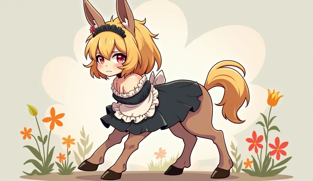 alone, score_9,score_8_up,score_7_up, anthro female eevee, maid dress, back view, white panties, confused, looking at viewer, outdoors.