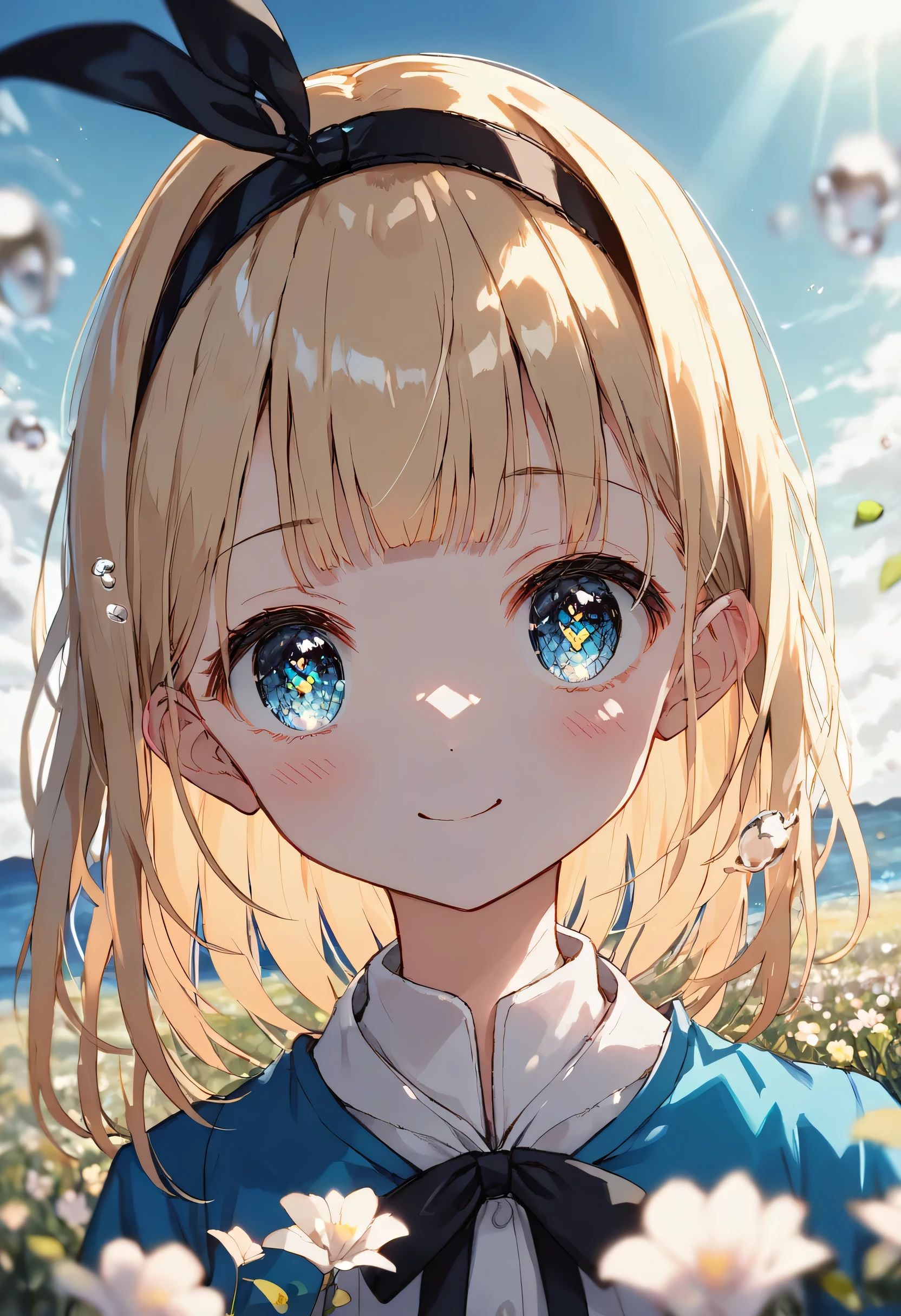 [  WAI-ANI-NSFW-PONYXL  :100],
score_9, score_8_up, score_7_up, score_6_up, score_5_up, score_4_up, masterpiece, best quality, source_anime,
alone,cute 1girl,(****:1.2),blonde hair,straight long hair,blunt bangs,Black ribbon hairband,blue eyes,blush, smile,( Alice in Wonderland costume ), black and white striped stockings,pastel hues,walking in the seaside path,blurred edges,nostalgic mood,(dappled sunlight:1.2),blurry,(depth of field:1.1),Delicate rural landscape ,blue sky,arched back、 beautiful flower field on one side 、Look down and smile、リフトスカート、(beautiful detailed eyes:1.7),モデルポーズ