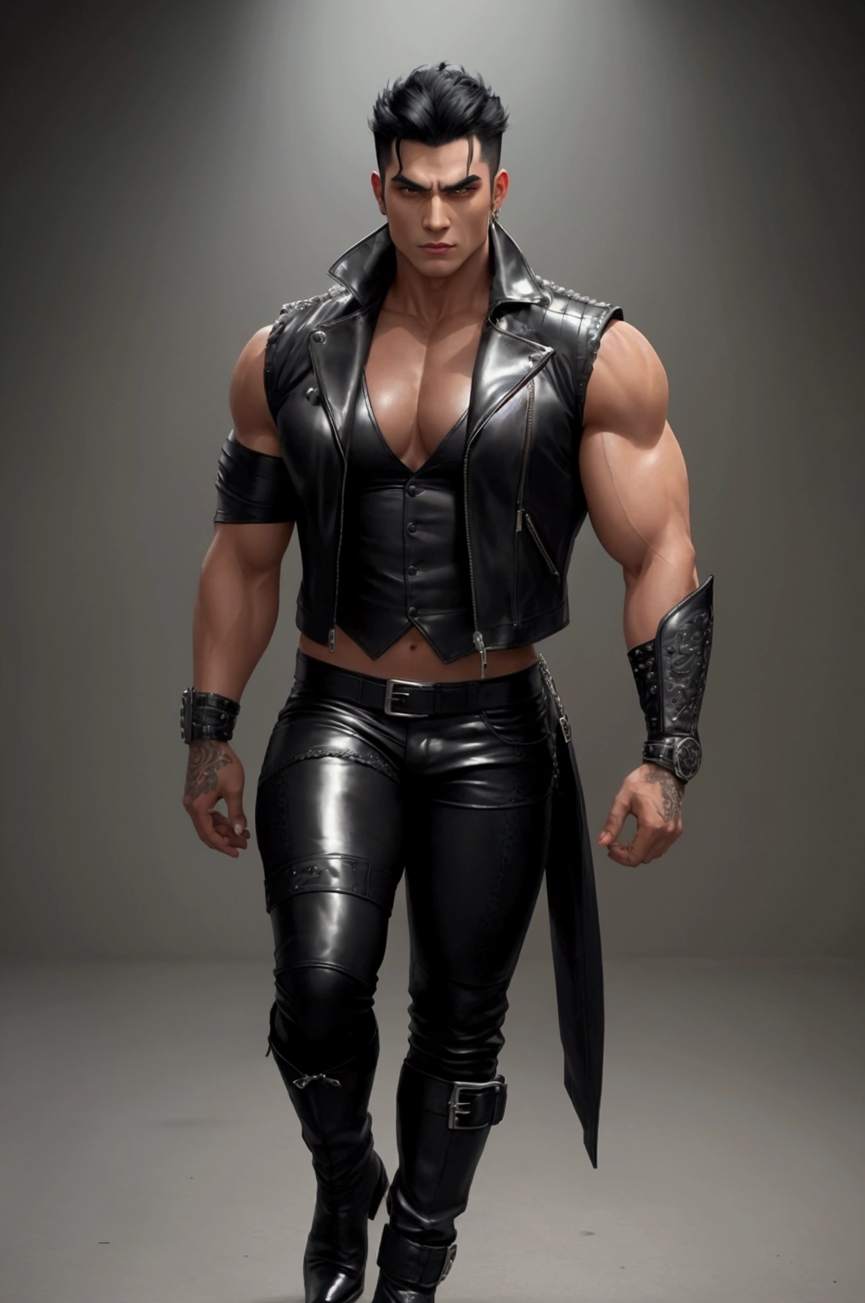 best quality, (RAW photo:1.2), (masterpiece:1.4), (photorealistic:1.4), (highres:1.4), depth of field intricately detailed, 8k, extremely detailed, perfect lighting, epic background, solo, super fine photo, ((full body digital art)) Unreal Engine 5 8K UHD of a ((teenage man)), concept art, character concept design, ((average muscle)), demonic tattoos, half-naked, wearing black leather pants, white long hair, demon, red eyes, best quality, masterpiece, super detailed, sharp focus
